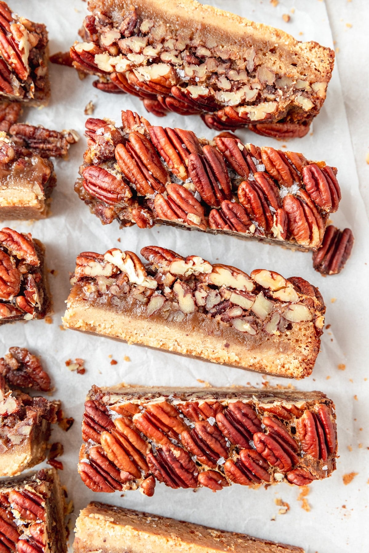 pecan pie cookie bars with shortbread crust.