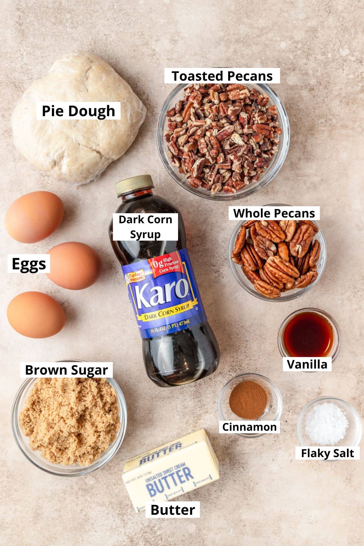 ingredients for classic pecan pie.