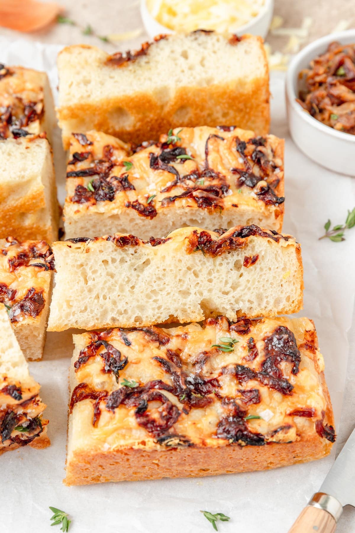 caramelized onion gruyere focaccia.