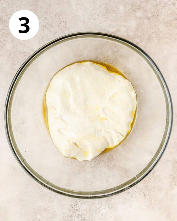 dough in oiled bowl.