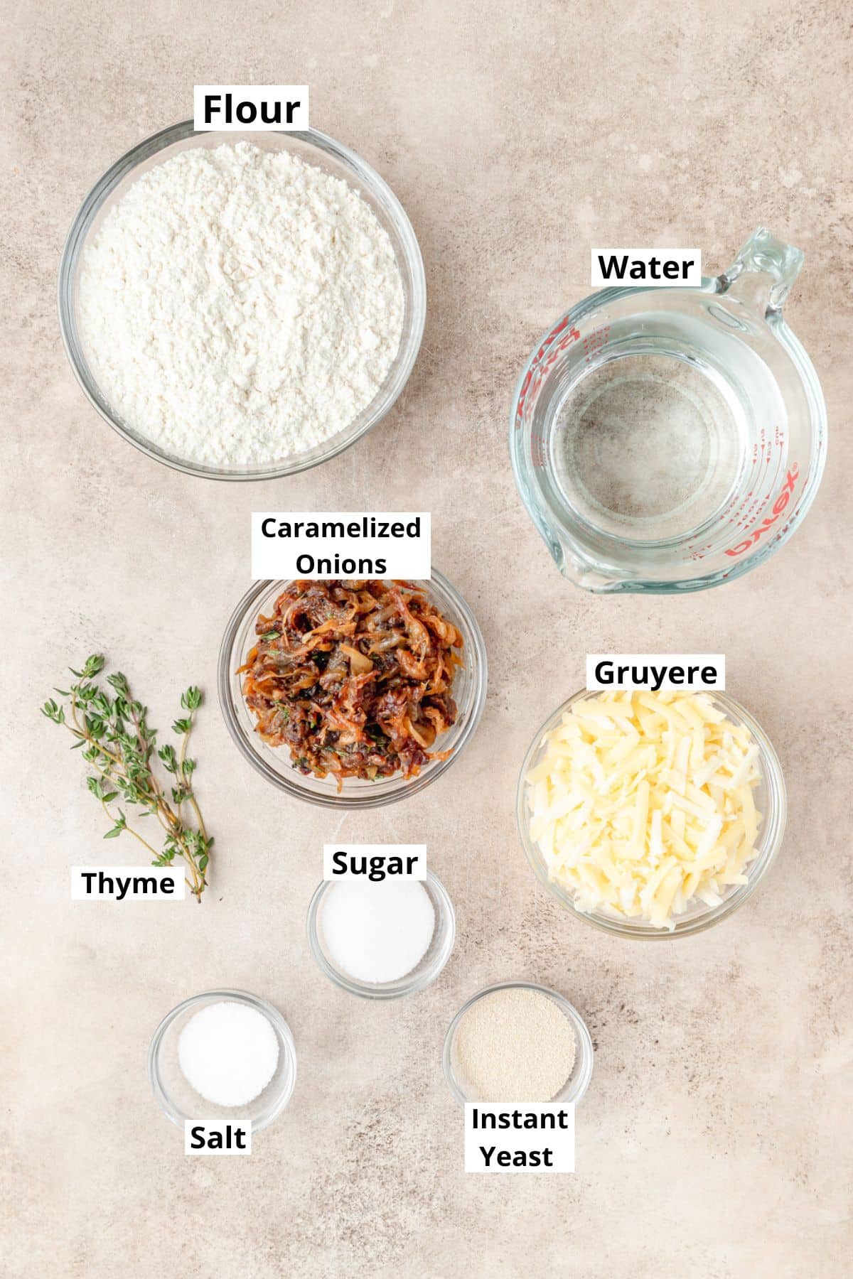ingredients for French onion focaccia.