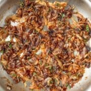 pan of homemade caramelized onions.