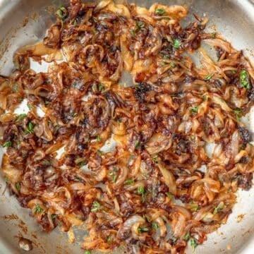 pan of homemade caramelized onions.