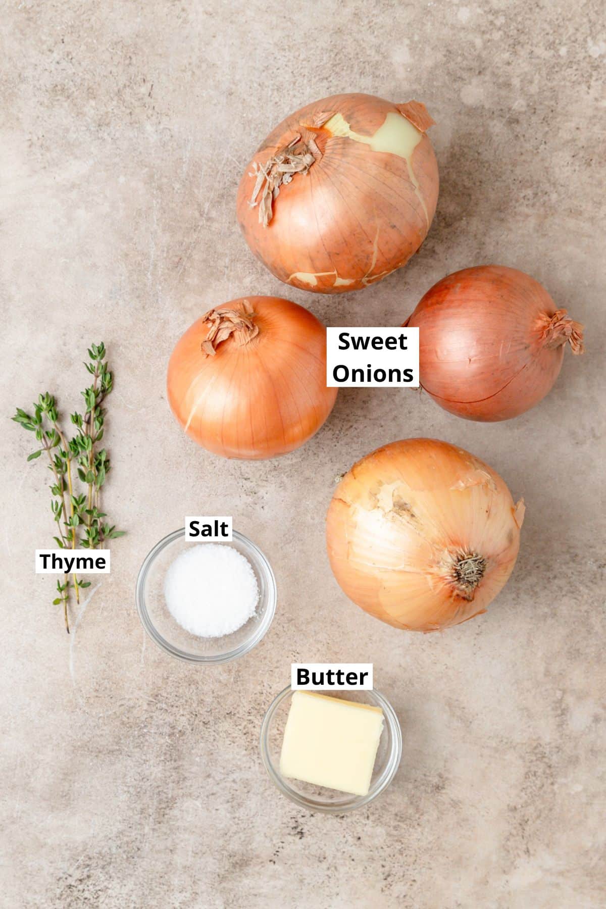 ingredients for caramelized onions.