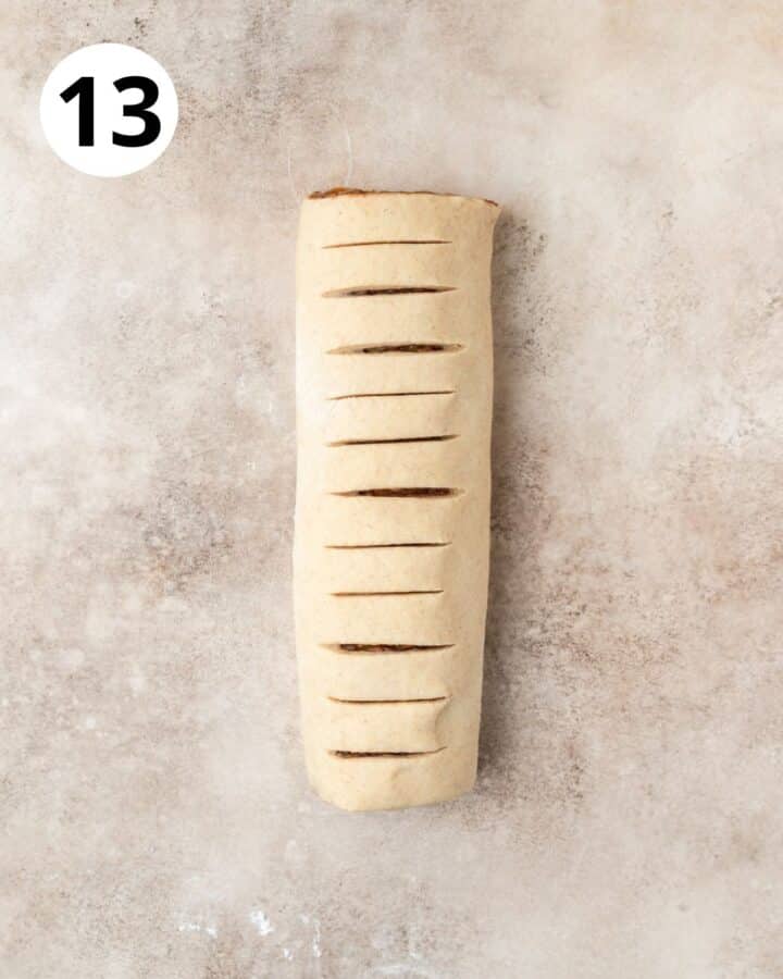 cutting roll into slices.