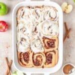 spiced apple cinnamon rolls with cream cheese frosting.