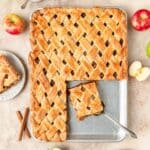 slab apple pie cut into squares.