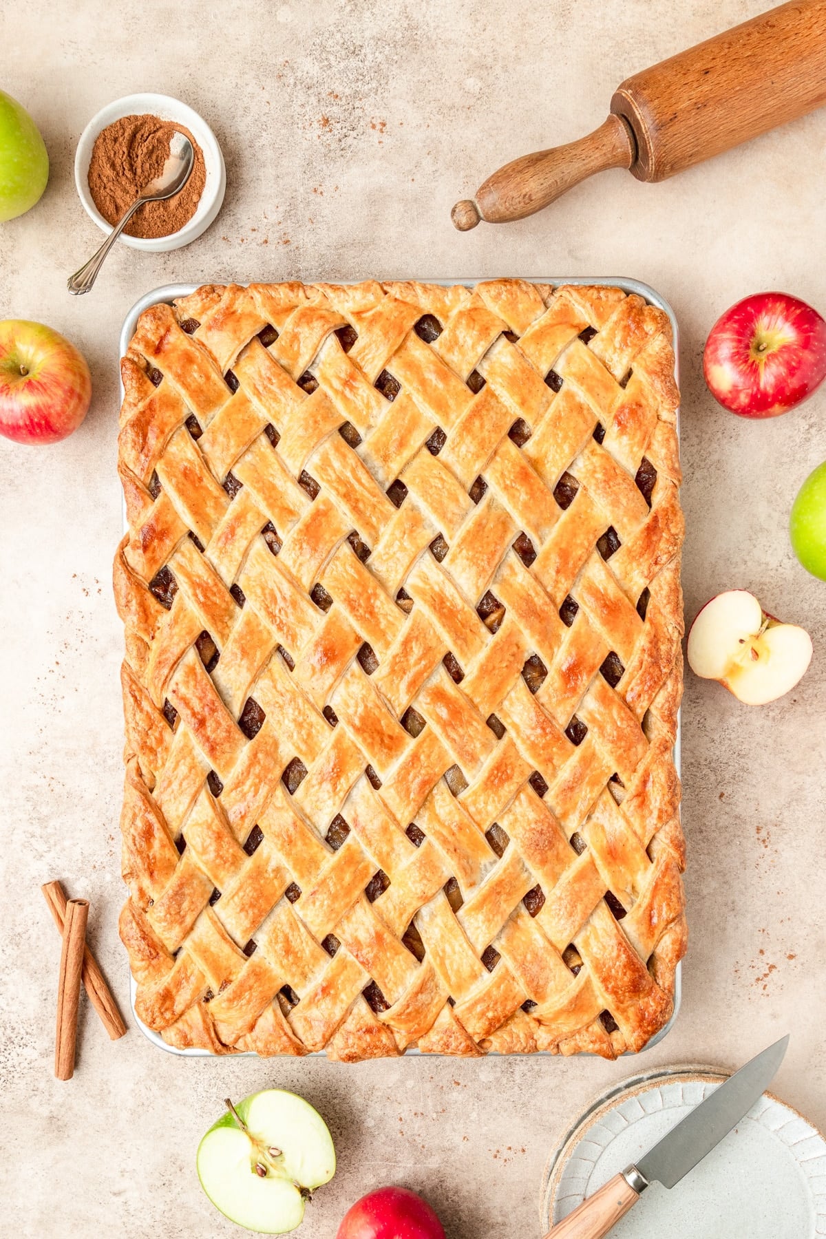slab apple pie after baking.